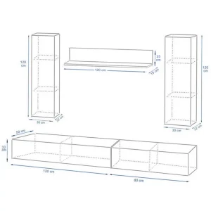 schita living elton 2 m PAL si MDF cu 4 dulapuri modulare si o etajera