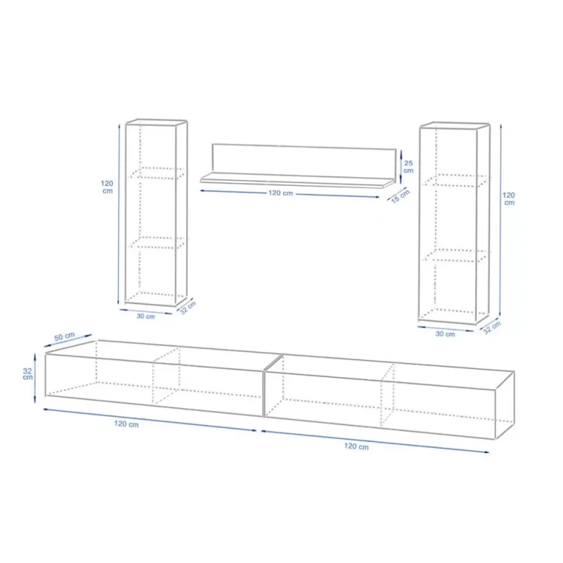 Schita living Elton 2.4 nou schita living elton 2.4 m PAL si MDF cu 4 dulapuri modulare si o etajera