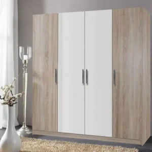 dulap cu 4 usi PAL Sonoma si Alb