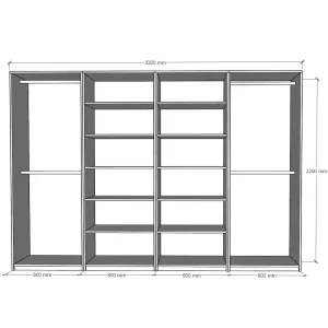 1.10.Dulap Mondo 8 usi balamale soft close cu amortizor bara haine polite Dulap Mondo 8, Alb, L320xH220xA50 cm, balamale cu amortizor,