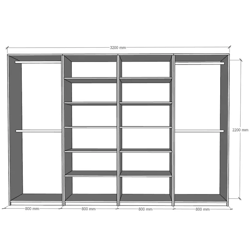 1.10.Dulap Mondo 8 usi balamale soft close cu amortizor bara haine polite Dulap Mondo 8, Alb, L320xH220xA50 cm, balamale cu amortizor,