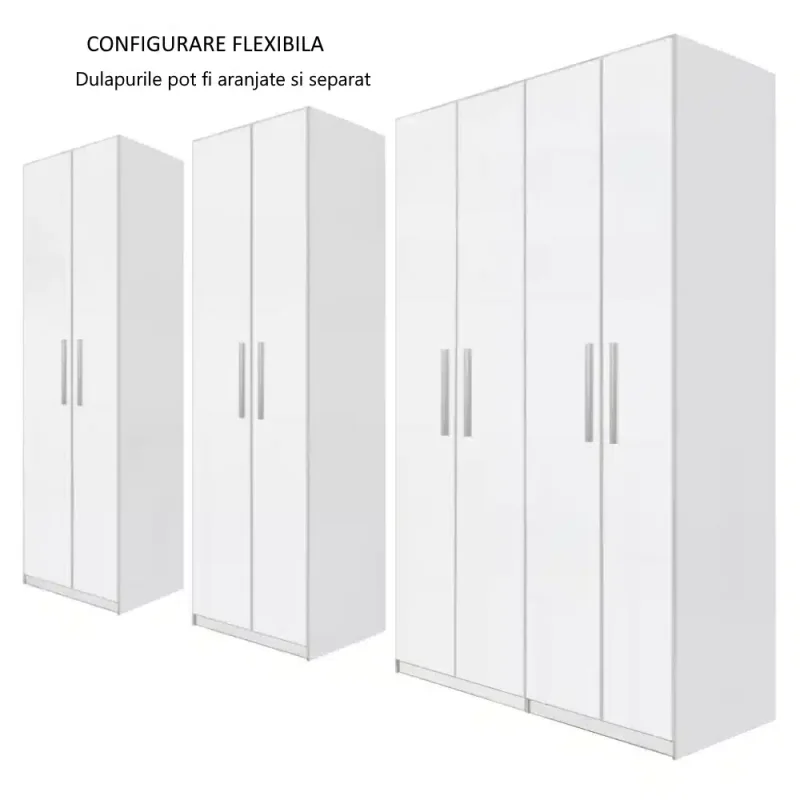 1.2.Dulap Mondo 8 usi balamale soft close cu amortizor bara haine polite Dulap Mondo 8, Alb, L320xH220xA50 cm, balamale cu amortizor,