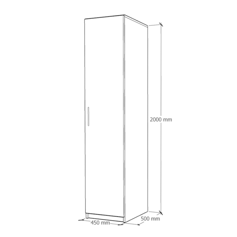 1.3.Dulap 1 usa schita dimensiuni Dulap E4 cu 1 usa si 4 polite, Stejar Sonoma
