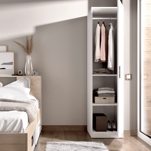 2.0. Dulap 1usa 2 polite, alb, 1000x1000 dulap et2 cu 2 polite si o bara de haine din PAL de 18 mm culoarea Alb