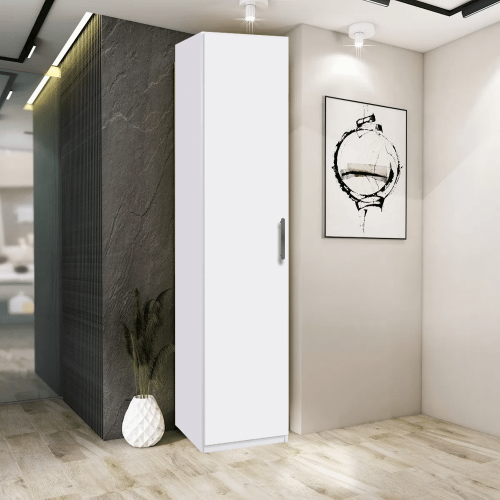 3.0.Dulap 1 usa 2 bare B2 Alb Dulap B2 cu 1 usa si 2 bare de haine din PAL Alb de 18 mm si cant ABS de 0.4 mm