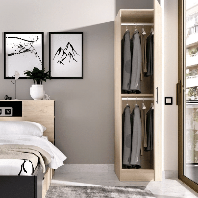 dulap cu o usa stejar sonoma cu 2 bare de haine din PAL 18 mm