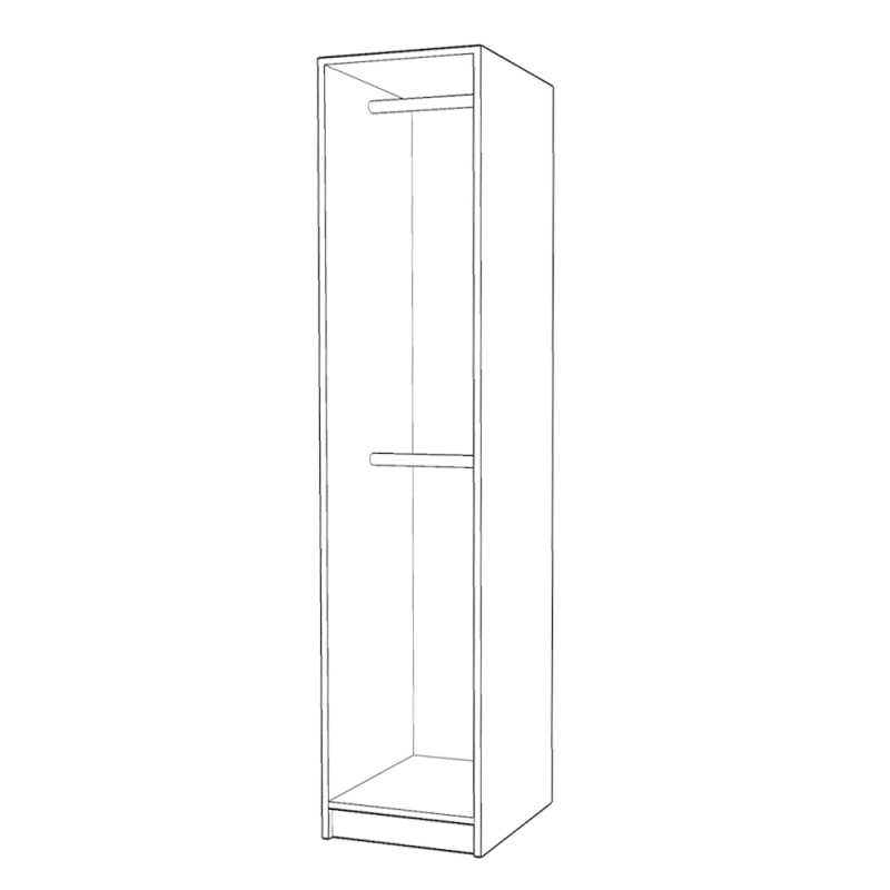 schita Dulap B2 cu 1 usa si 2 bare de haine din PAL Alb