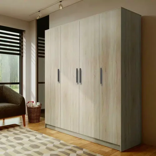 Dulap 4 usi Sonoma in camera 128 dulap cu 4 usi stejar sonoma, cu 9 polite si bara de haine