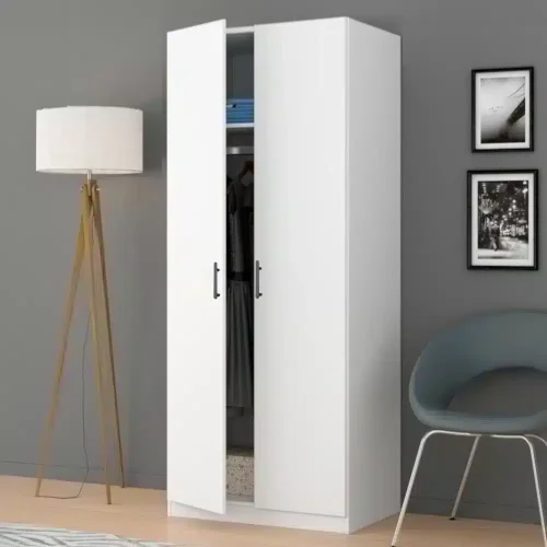 7.1.Clasic Alb dulap Classic cu polita si bara de umerase din PAL Alb cu decor