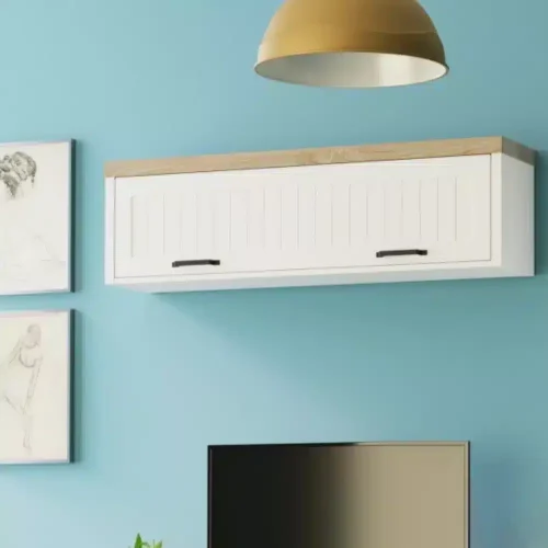 modul living dulap Verne suspendat din PAL Alb si Stejar Pietros