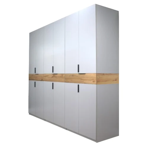 1.0. King dulap gri gold gri 6u dulap king 6 usi 3 sertare din PAL Gri si Stejar Gold manere metalice negre