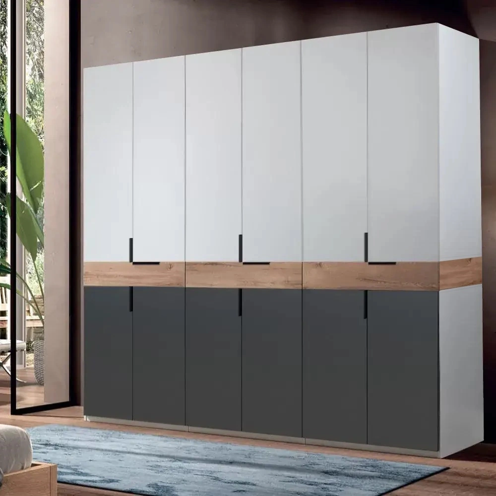 dulap King cu 6 usi si 3 sertare din PAL Grafit Stejar Gold Gri de 18 mm balamale soft close