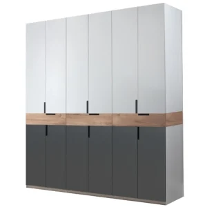 dulap King cu 6 usi si 3 sertare din PAL Grafit Stejar Gold Gri de 18 mm