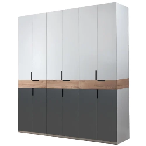 dulap King cu 6 usi si 3 sertare din PAL Grafit Stejar Gold Gri de 18 mm