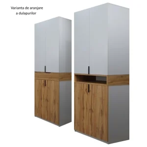 varinat montaj Dulap King 4r din PAL Stejar cu sertar polite si bare de haine