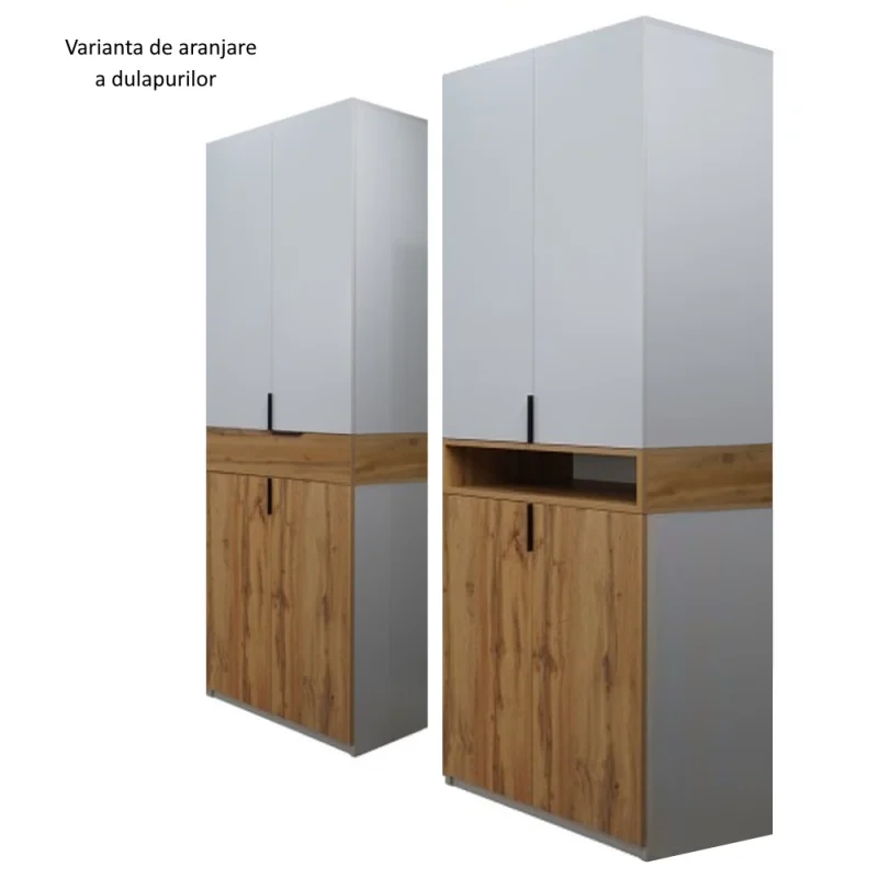 varinat montaj Dulap King 4r din PAL Stejar cu sertar polite si bare de haine