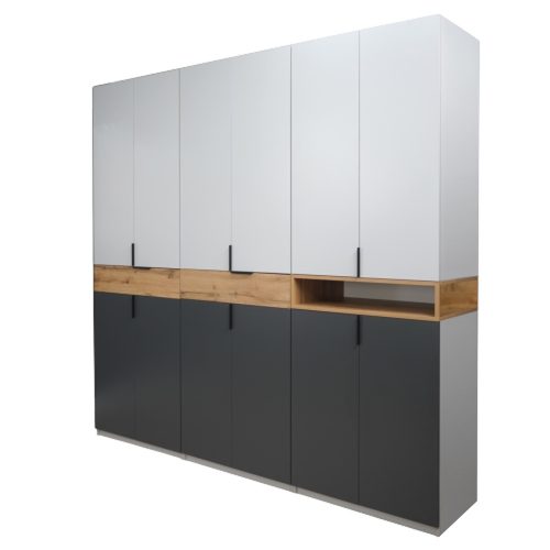 Dulap King 6s Grafit Gold Gri oriz 1 dulap king cu 2 sertare Stejar Gold / Grafit / Gri cu rafturi si bare de haine