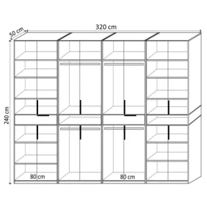 Dulap King 8r Gri deschis / Stejar Gold L 320 x H 240 x A 50 cm, cu 2 sertare si rafturi, Balamale Soft close si Glisiere Hafele, PAL 18 mm, Depozitare ampla, Compartimentare Flexibila