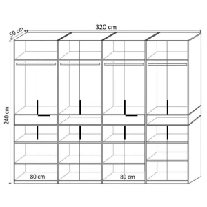 Dulap King 8r Gri deschis / Stejar Gold L 320 x H 240 x A 50 cm, cu 2 sertare si rafturi, Balamale Soft close si Glisiere Hafele, PAL 18 mm, Depozitare ampla, Compartimentare Flexibila