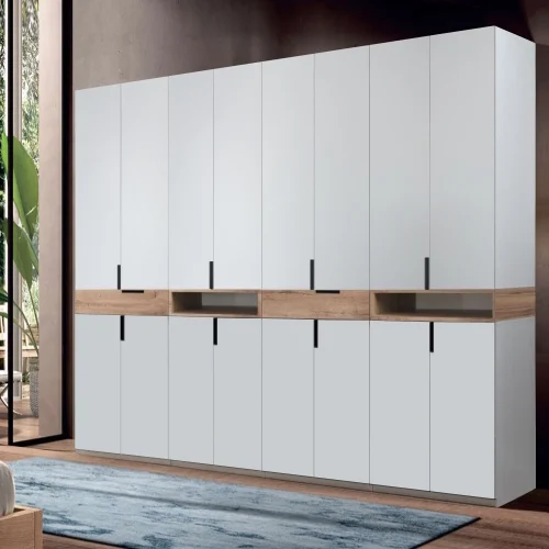 Dulap King 8r gri 1 Dulap modular King cu sertare si rafturi din PAL Gri si Stejar Gold