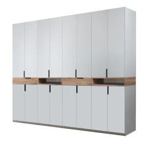 Dulap modular King cu sertare si rafturi din PAL Gri si Stejar Gold