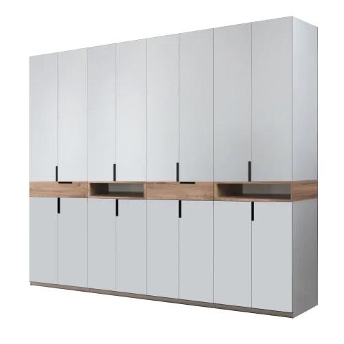 Dulap modular King cu sertare si rafturi din PAL Gri si Stejar Gold