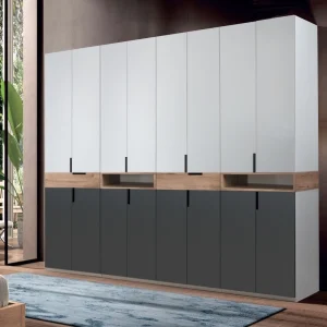 Dulap King 8r nou 2 dulap king 8r PAL Gri Grafit Stejar Gold cu 2 sertare si 2 rafturi