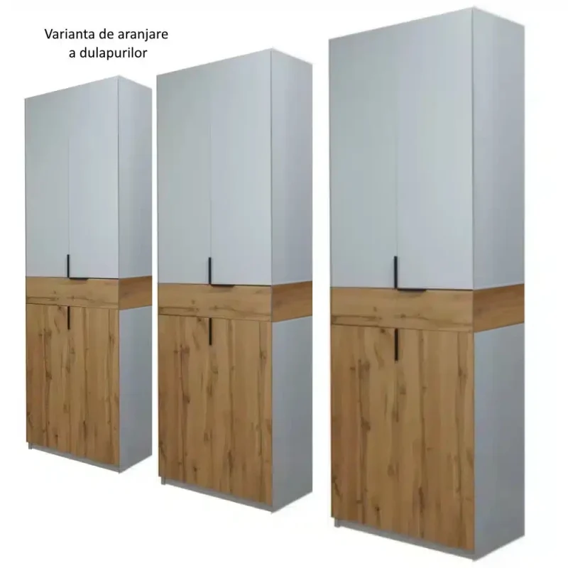 Dulap-King-Gold-6r-var-2-jpg varianta montaj dulap King 6s cu 3 sertare din PAL Stejar Gold si Gri deschis