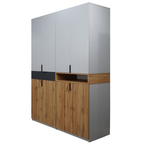 Dulap King Gold Grafit 4r pp oriz dulap King 4r cu sertar si raft din PAL Stejar Gold Gri si Grafit