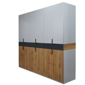 dulap King 6 usi cu 3 sertare Stejar Gold Grafit Gri