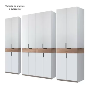 aranjare cate 3 dulap King 8s cu 4 sertare din PAL Gri deschis si Stejar Gold