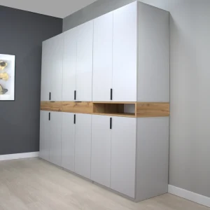 King Gri Gold 6r 1l dulap king 6r cu sertare si un raft din PAL Gri si Stejar Gold