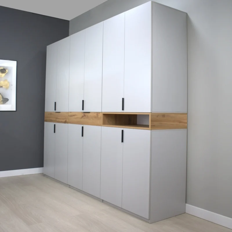 King Gri Gold 6r 1l dulap king 6r cu sertare si un raft din PAL Gri si Stejar Gold