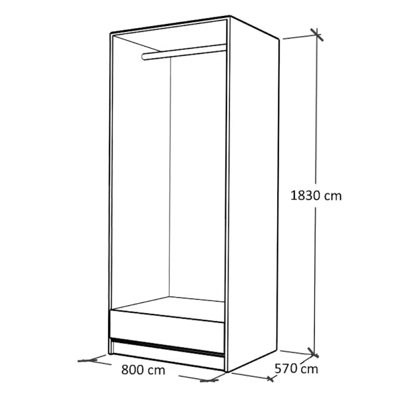 14.4 Dulap Lara 2 usi 1 sertar Alb cu Stejar Sonoma 80x57x183 schita dulap in 2 usi cu sertar din PAL