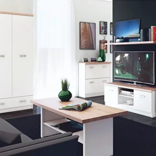 19.3 Masuta Cafea Alb cu Stejar Sonoma 115x55x48 masuta de cafea in living din PAL Alb si Stejar Sonoma